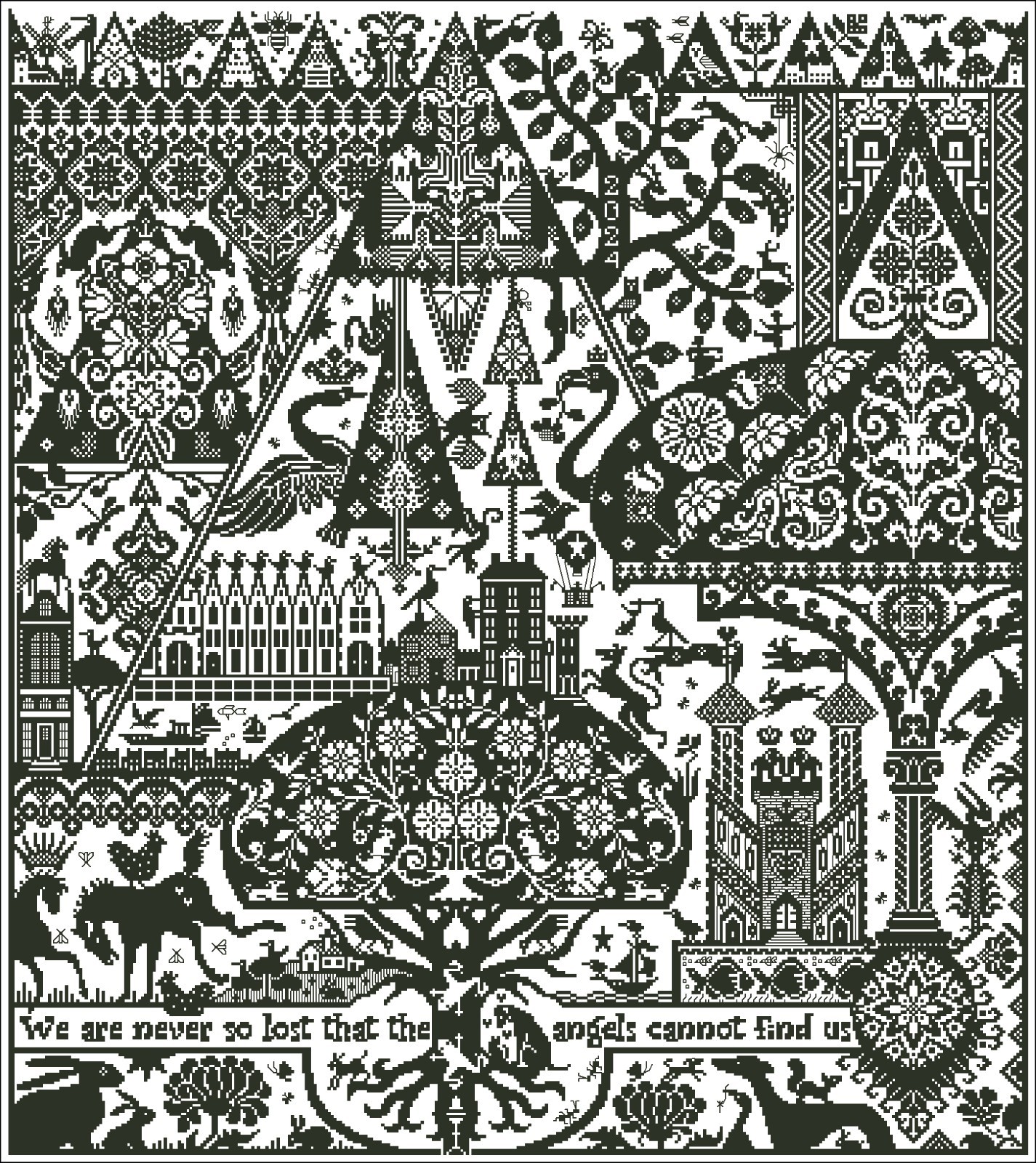 Cross Stitch Pattern Love at First Sight Sampler Medieval Nature Monochrome