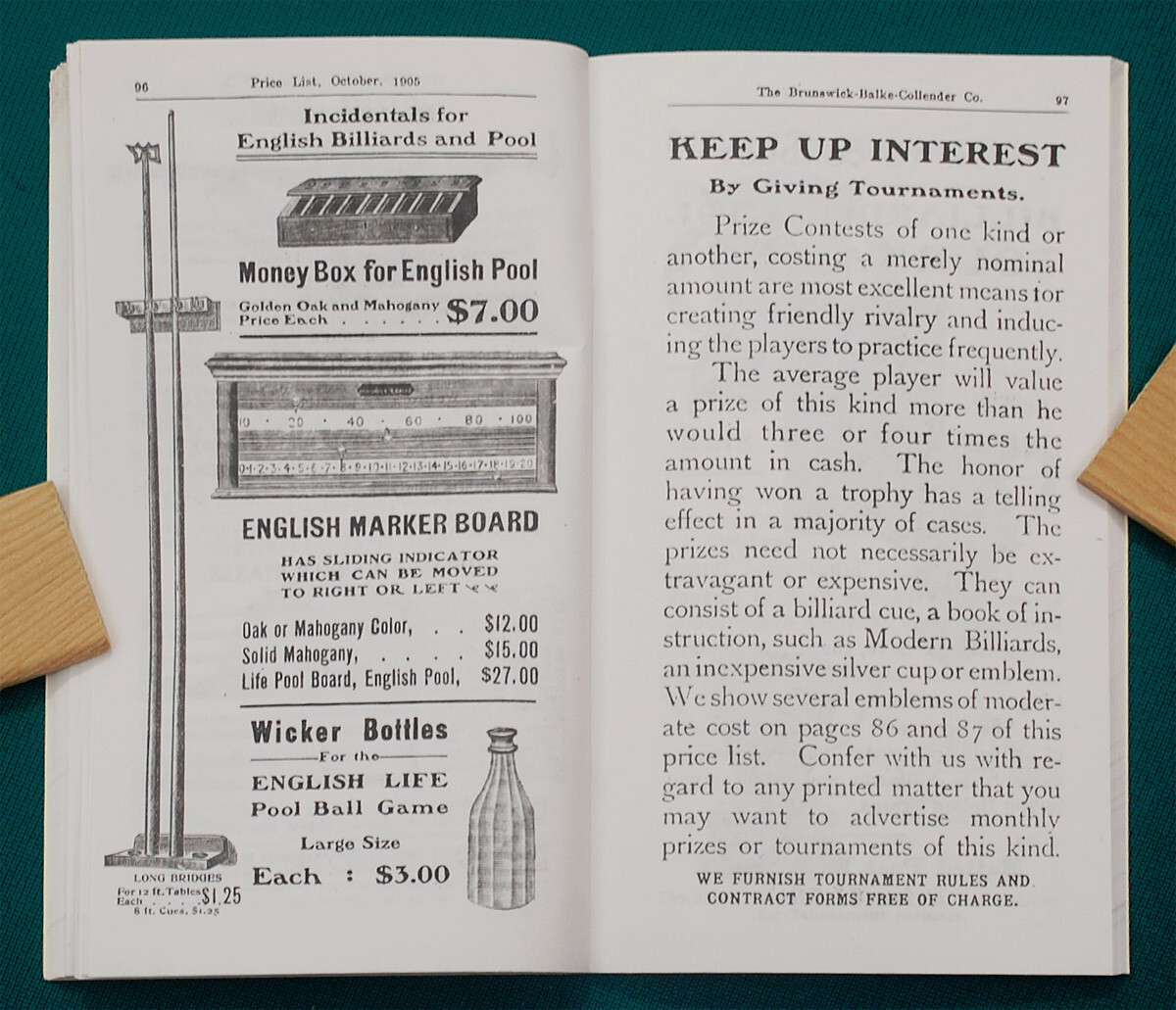 Reproduction of Rare 1905 BBC Billiard Price List/Catalog No. 1488