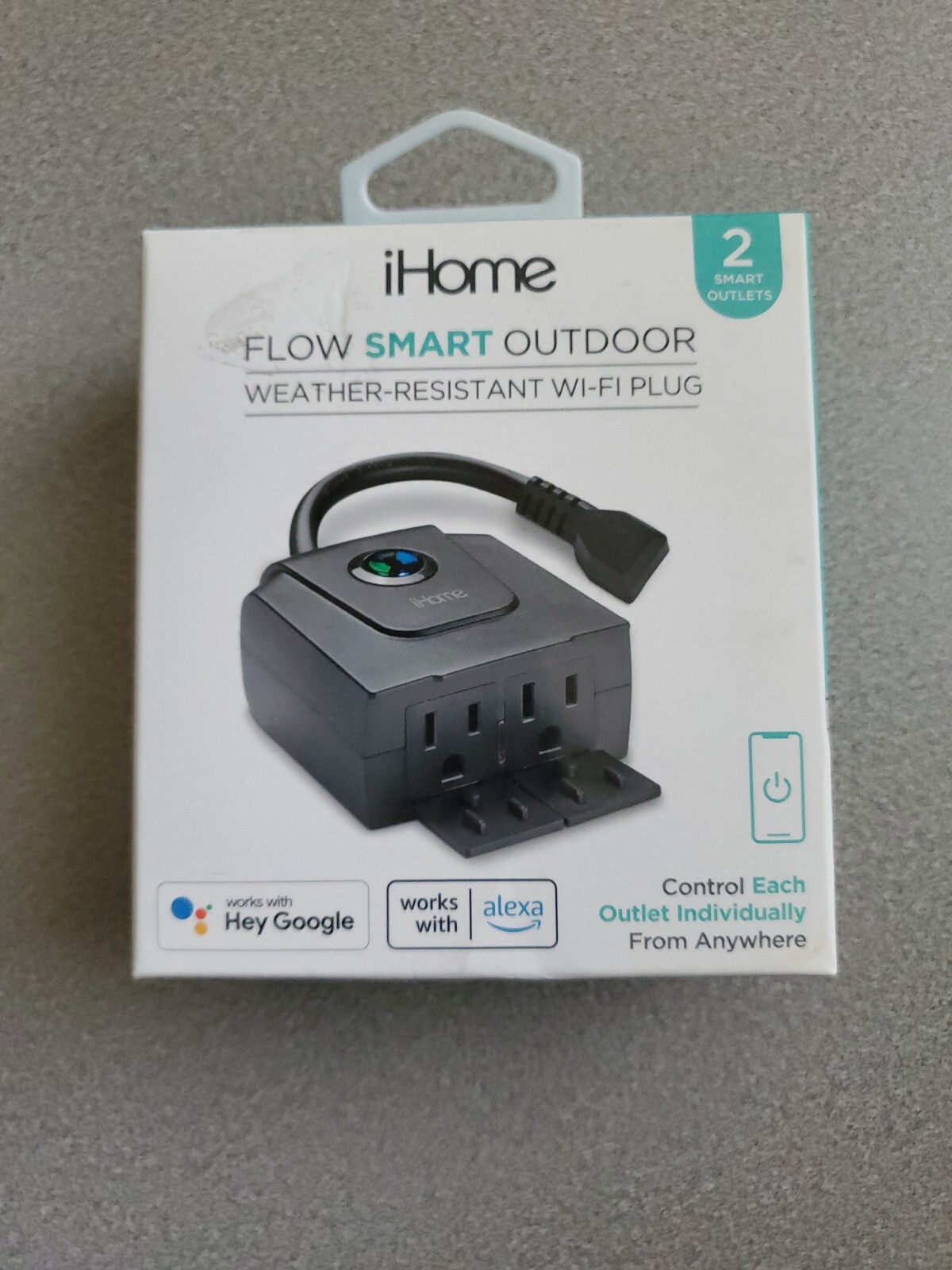 iHome Flow Smart Outdoor Weather - Resistant Wi-Fi Plug 2 Smart Outlets