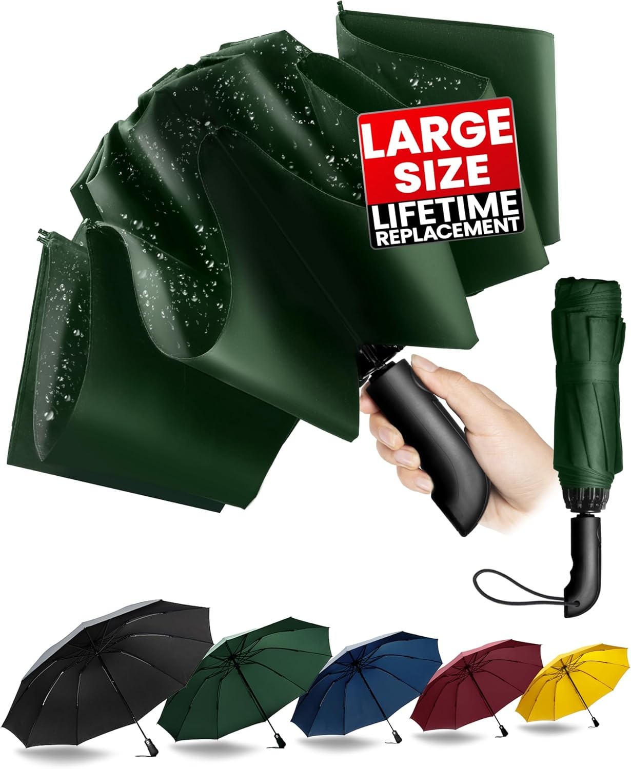 Conlun Travel Inverted Umbrella Compact Windproof- XL (46inch), Green-46inch