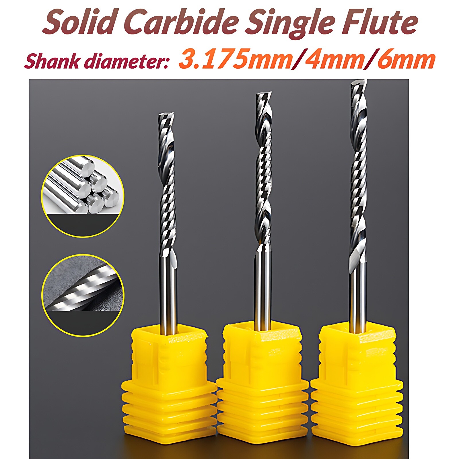 CARBIDE SINGLE O FLUTE END MILL ROUTER HARD SPIRAL ROUTER BIT END MILL 3MM - 6MM