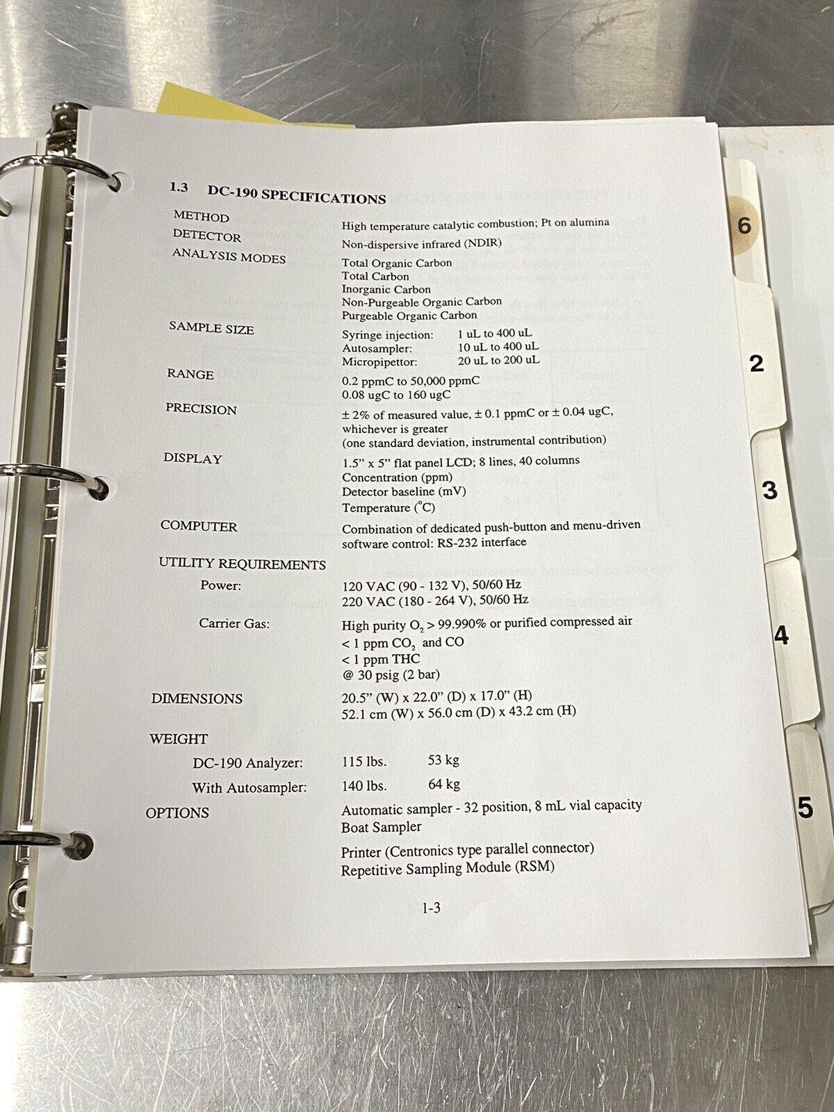 Dohrmann DC-190 High Temperature TOC Analyzer - Users Guide / Instruction Book