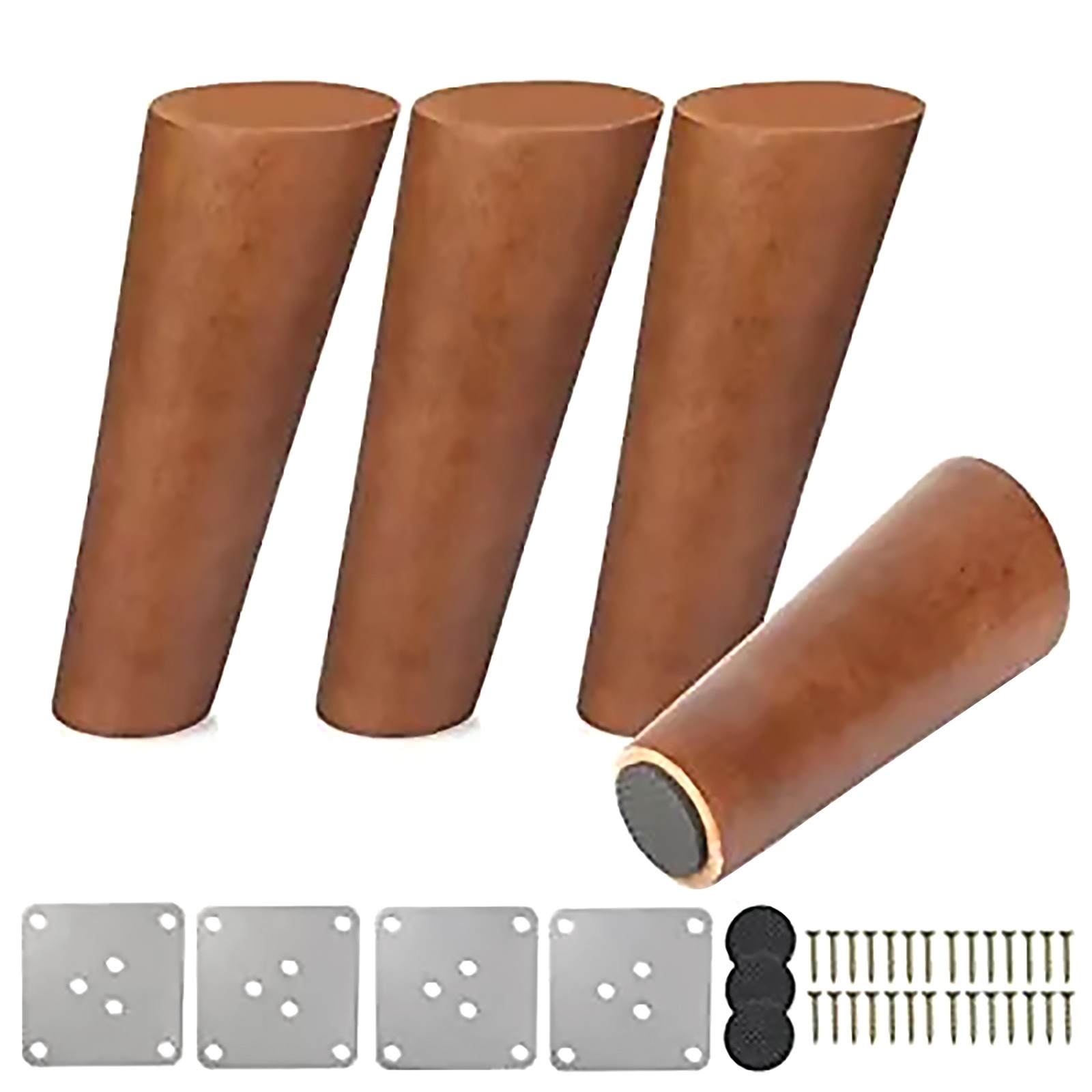 4PCS 6" Tapered Oblique Walnut Wooden Furniture Leg-Set With Mounting Tool