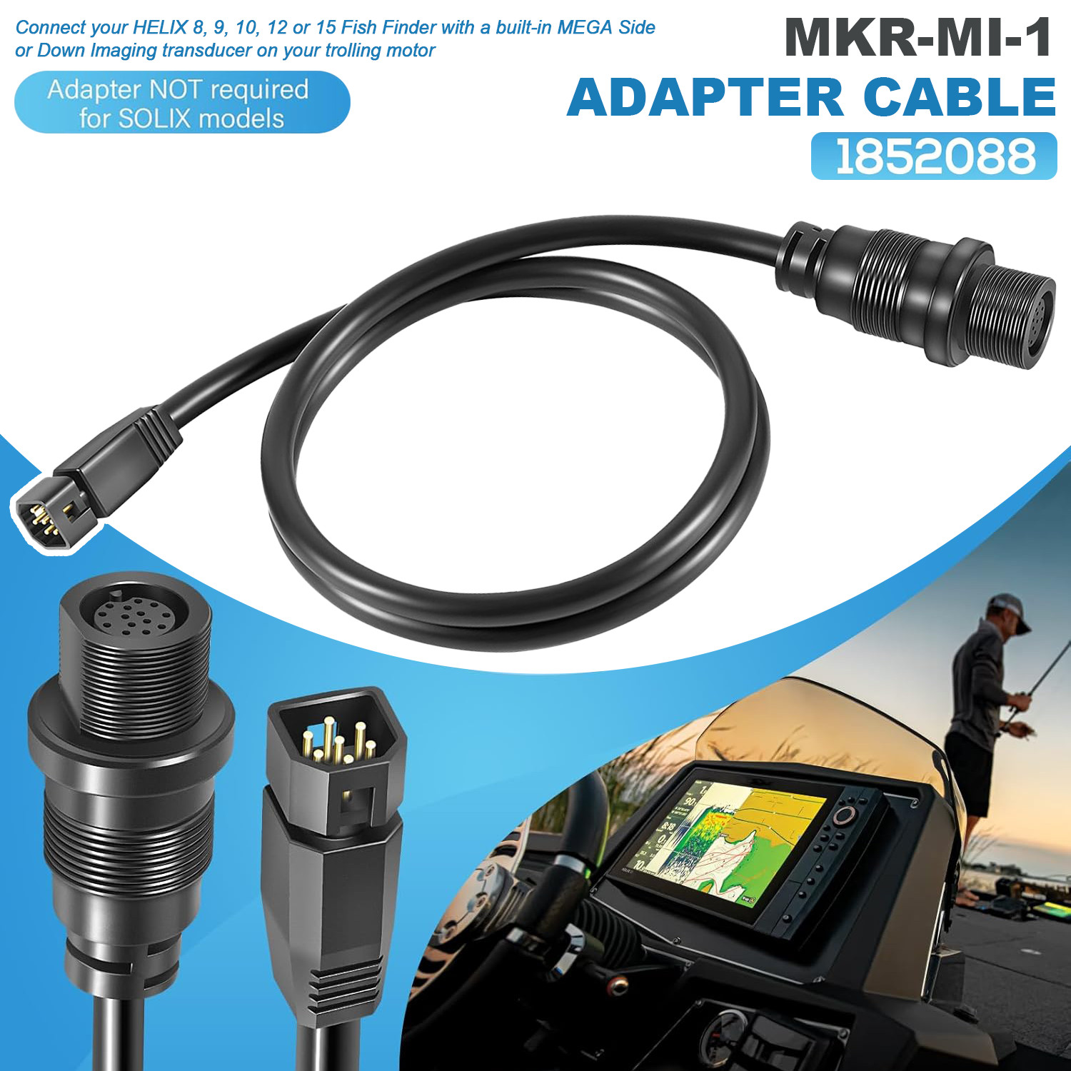 1852088 Black MKR-MI-1 Adapter Cable for HB Helix Built-in MEGA Down Fish Finder