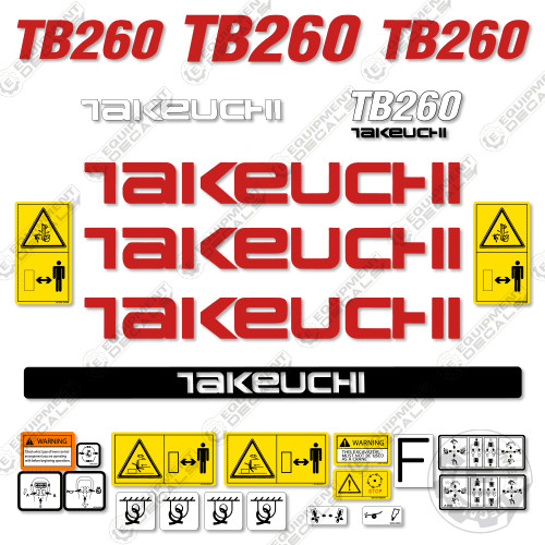 Fits Takeuchi TB 260 Decal Kit Mini Excavator - Open Cab Version - 3M VINYL!