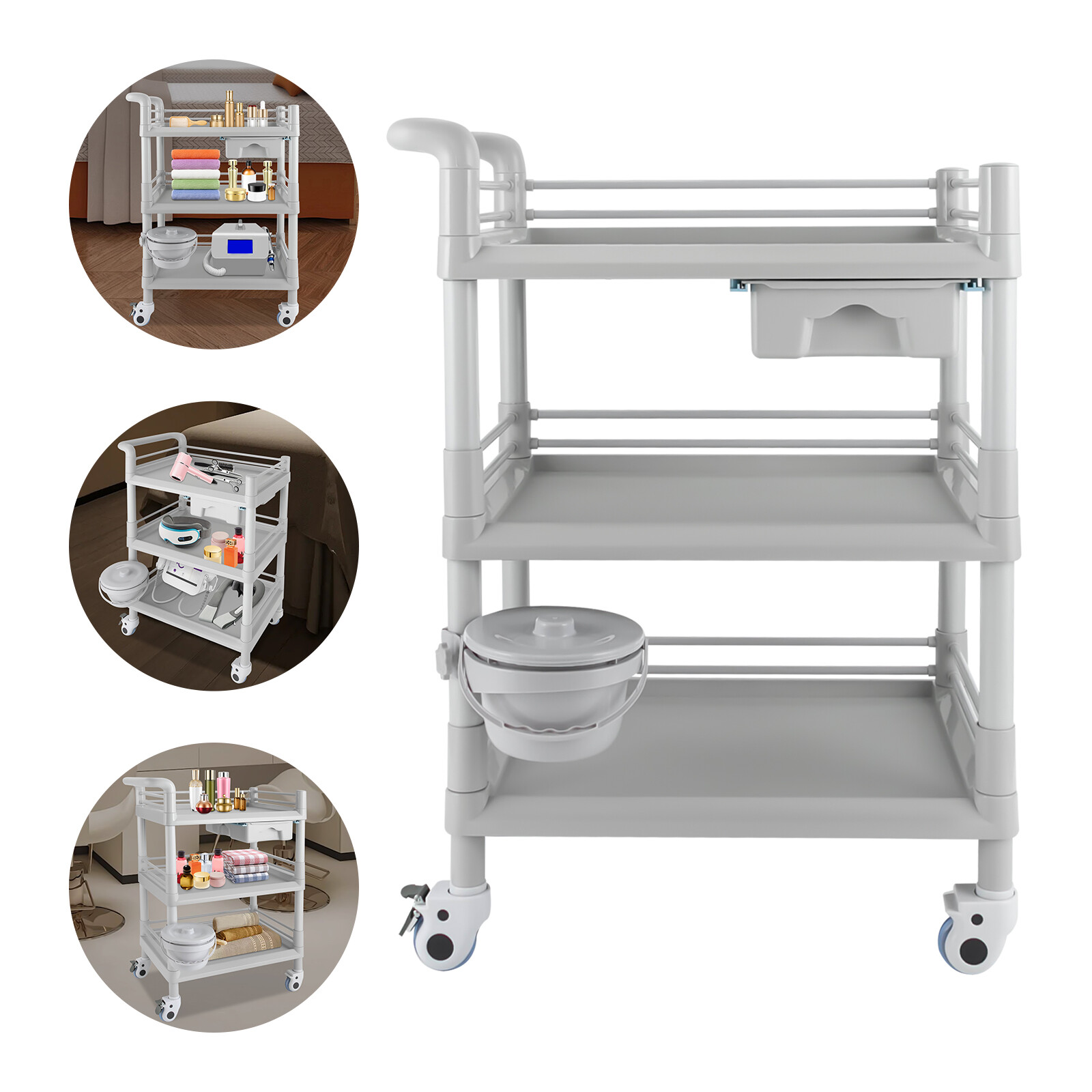 3 Tire Beauty Salon Trolley Esthetician Cart Spa Facial Rolling Storage Station
