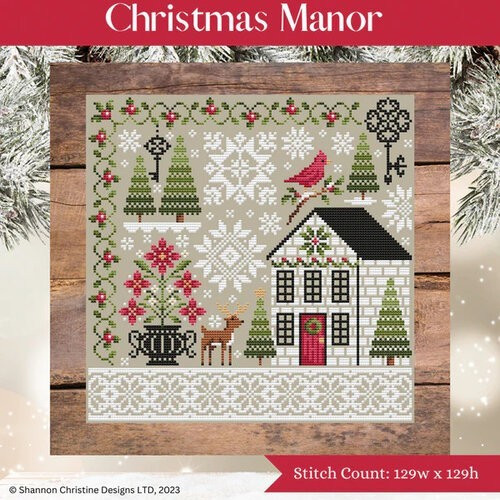Cross Stitch Pattern Sampler Holiday Quaker Primitive Merry Christmas Manor