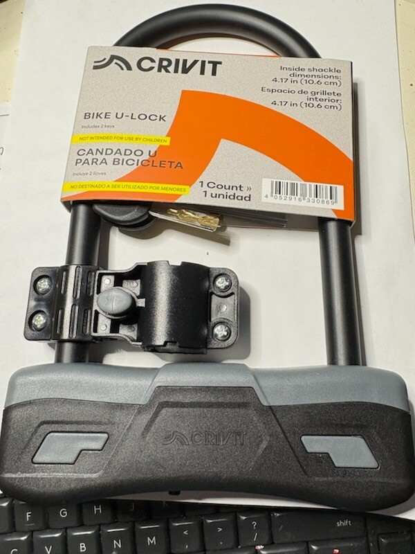 CRIVIT Bicycle U lock Steel Carbon Bike U Lock Anti Theft w/2 keys Black Lock