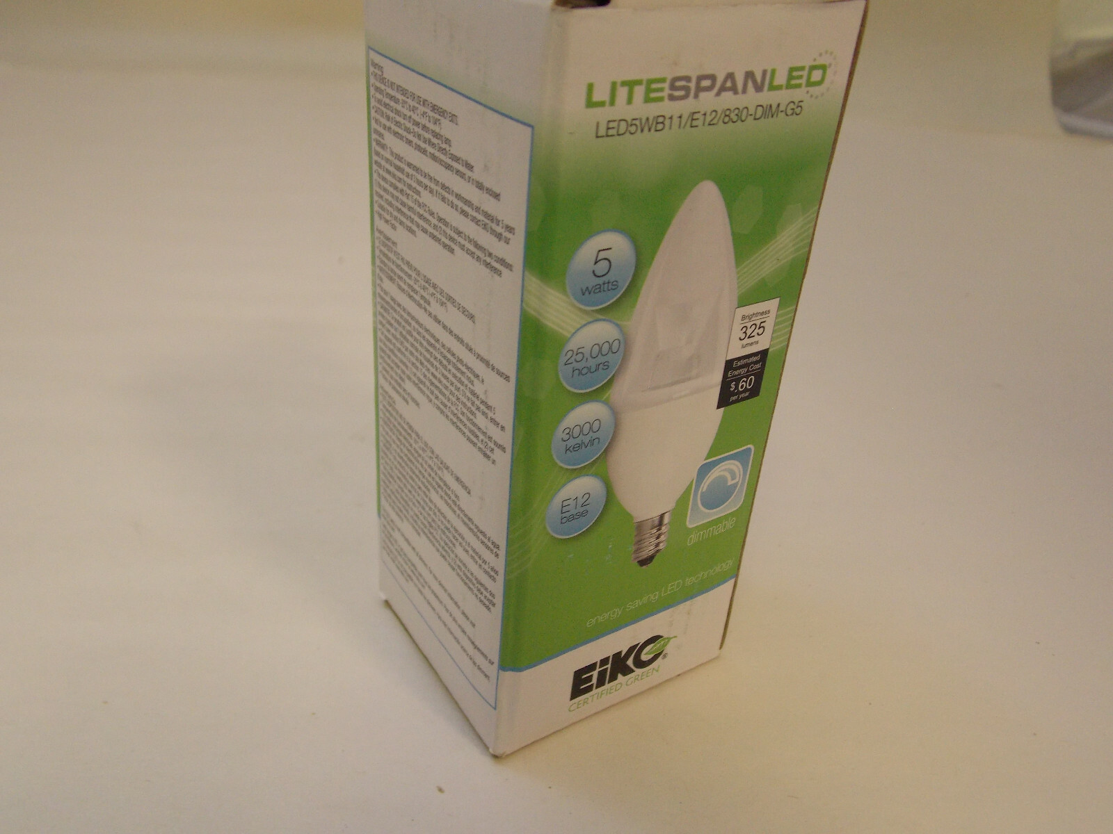 Eiko 08730 - LED5WB11/E12/830-DIM-G5 Blunt Tip LED Light Bulb