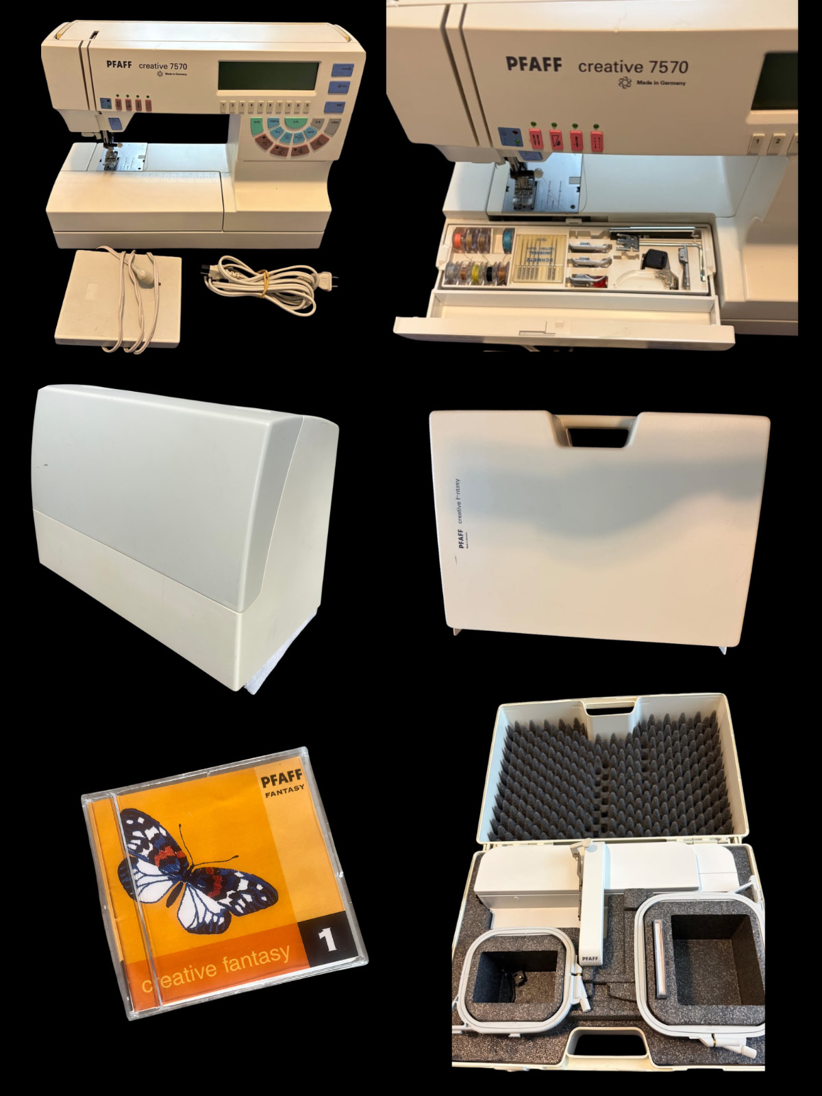 PFAFF Creative 7570 Computerized Sewing Embroidery Machine IDT Germany Bundle