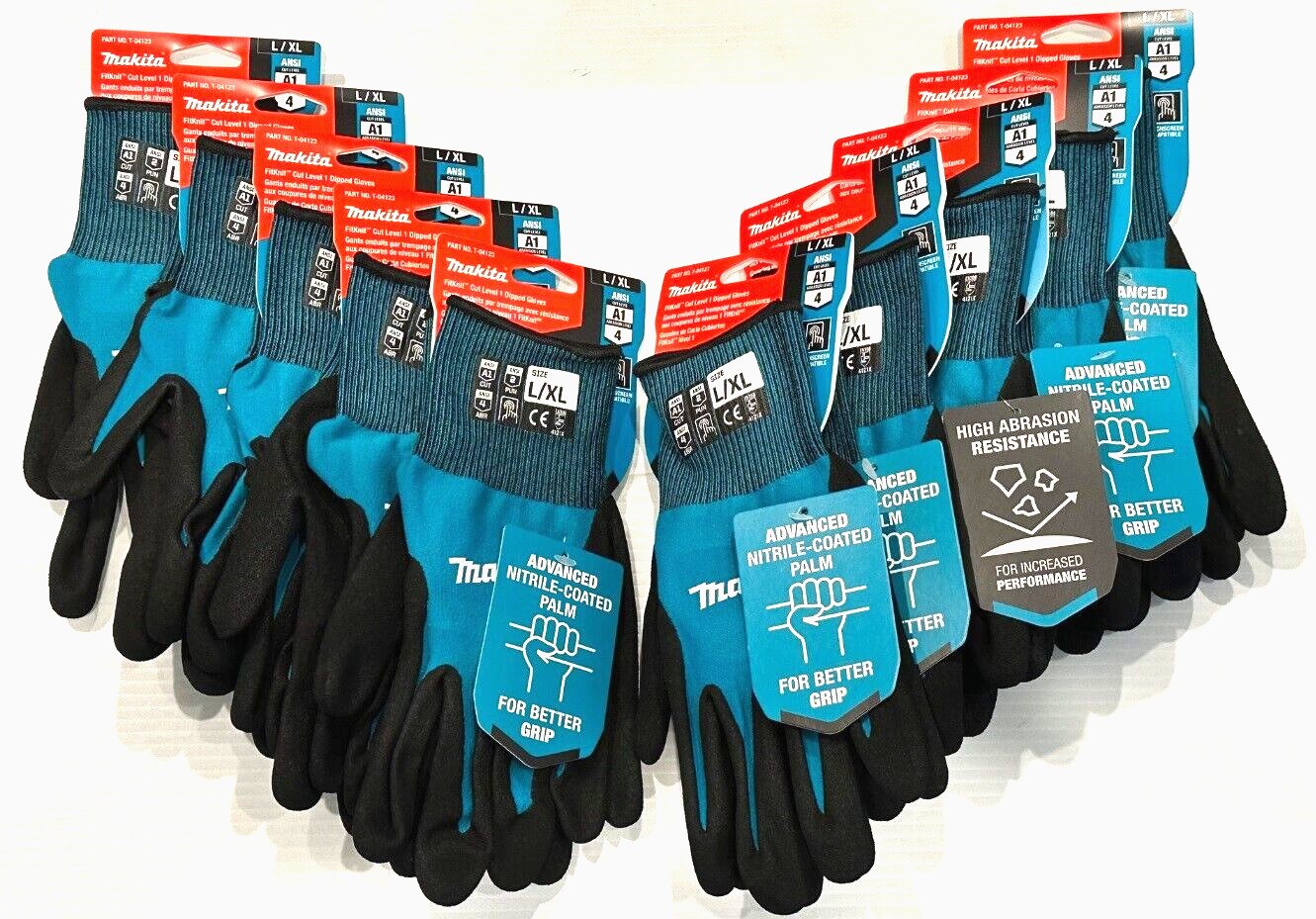 MAKITA T-04123 FitKnit Cut Level 1 Nitrile Coated Dipped Gloves (Lg/X‑Lg) 10 PK