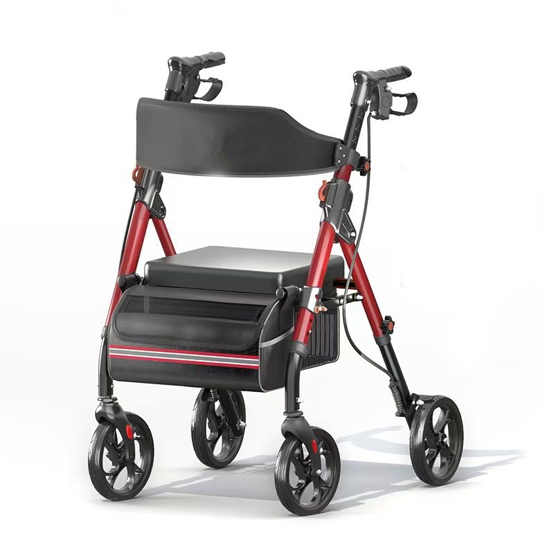 Foldable Rollator Walker 350 lb Capacity w/ 18" Seat & 8" Wheel Rolling Walker