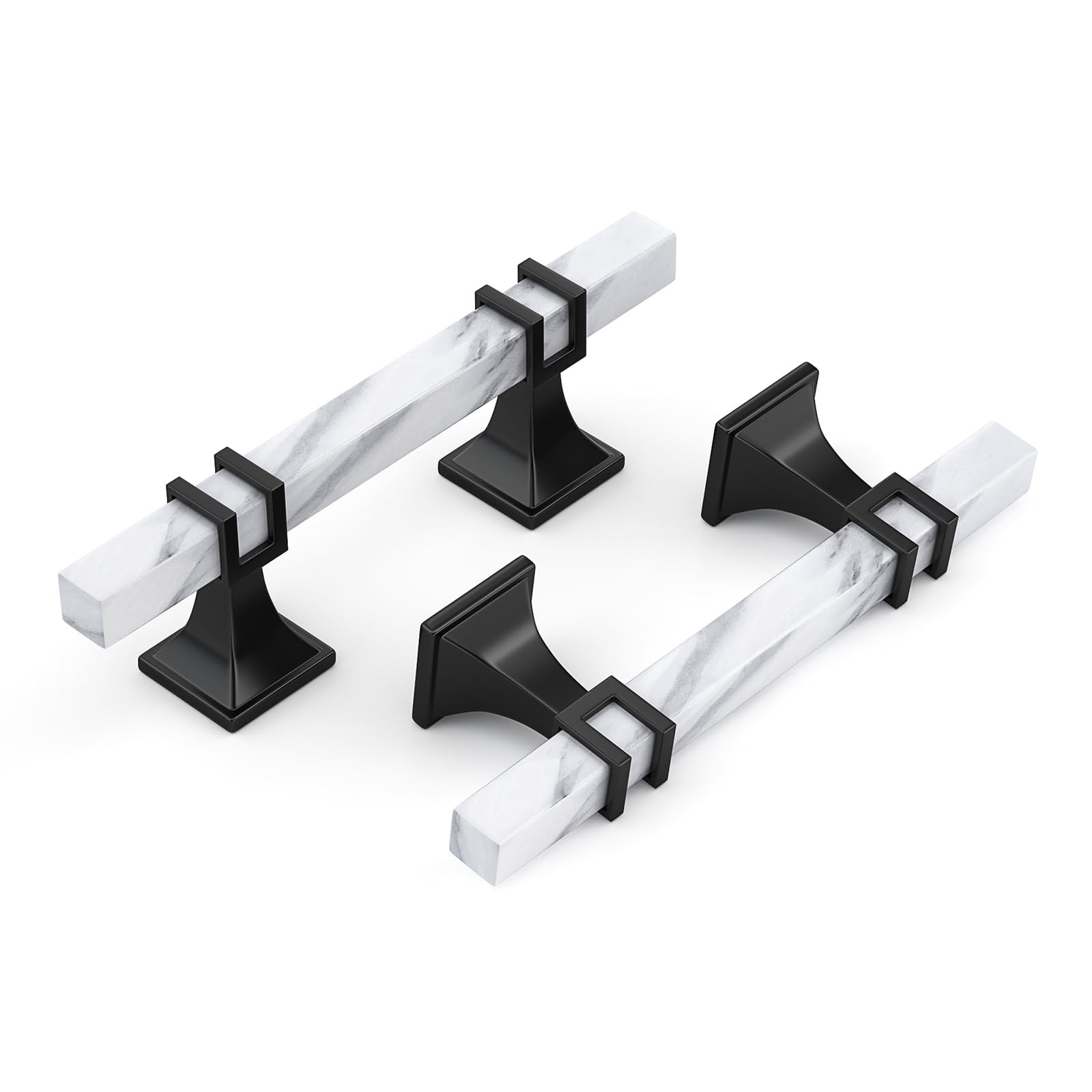 Haliwu 10 Pack 3 inch Kitchen Cabinet Handles Black and White Marble Grain Ca...
