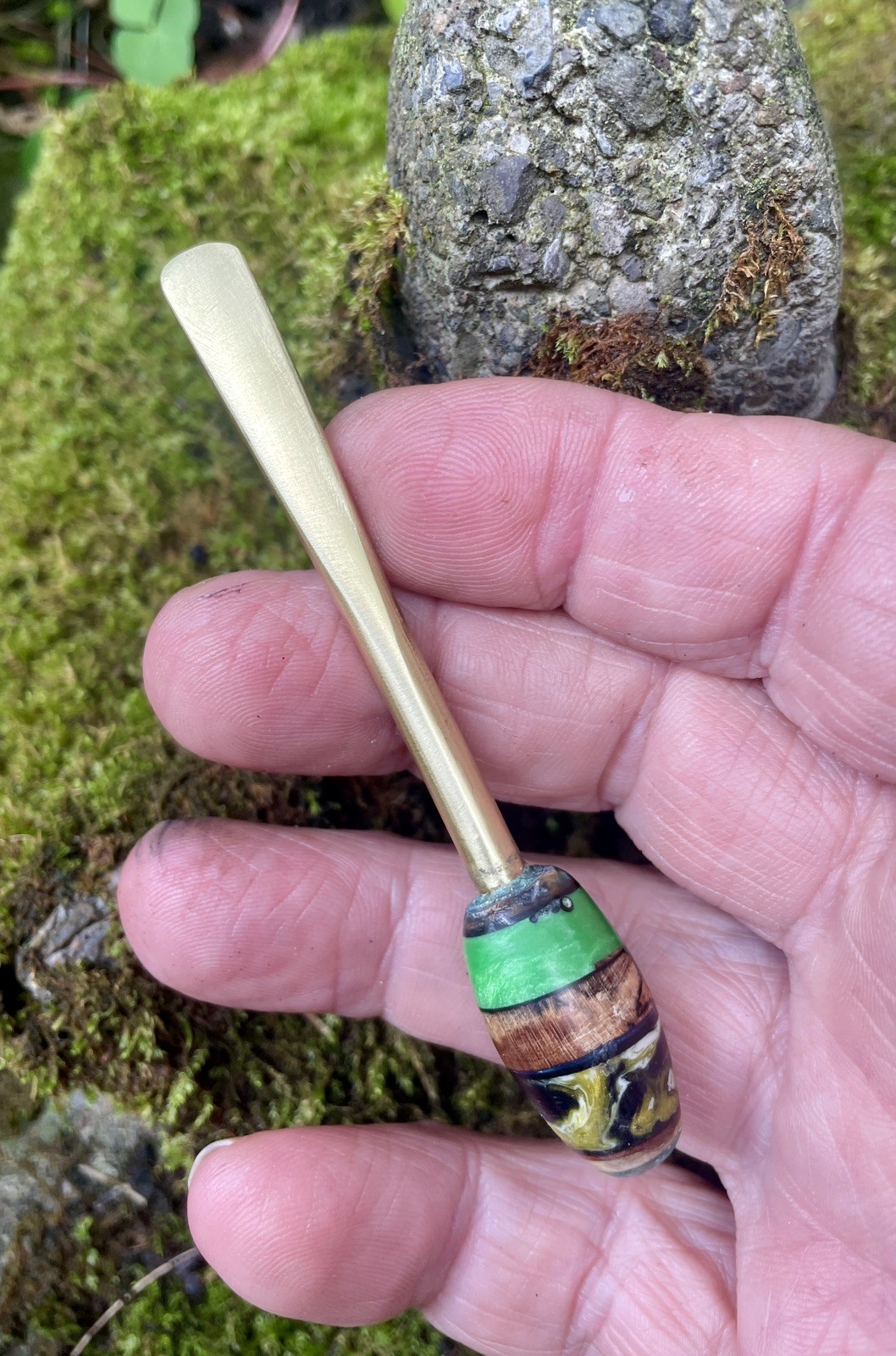 OOAK Artisan Single Prong Divot Tool - Brass / Epoxy - Golf - Coin Marker