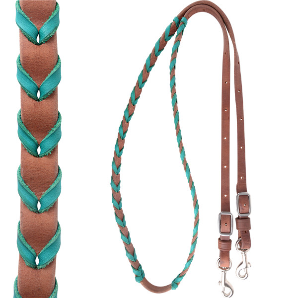 Martin Saddlery Teal Latigo Laced Barrel Reins 5/8"