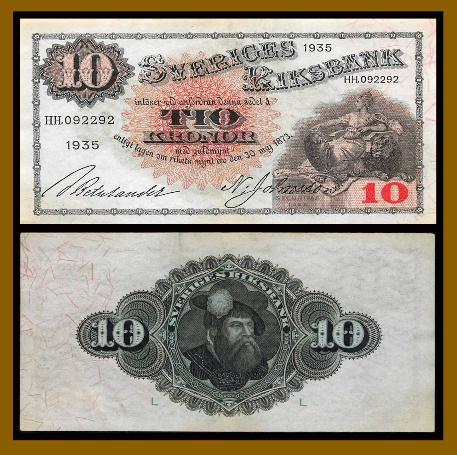 Sweden 10 Kronor, 1935 P-34r XF+
