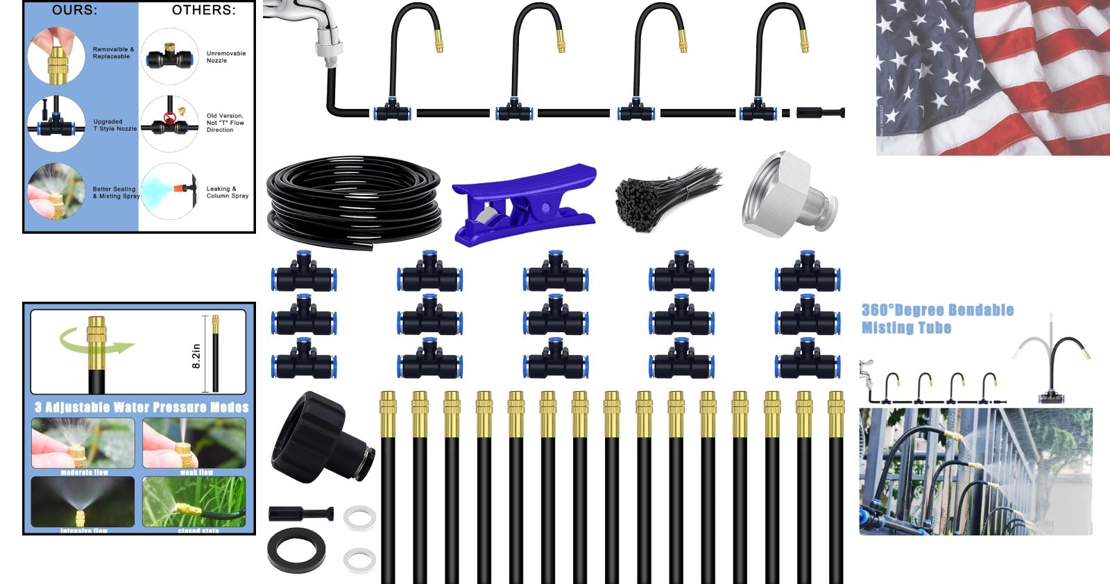 49.21Ft Drip Irrigation System, 360° Bendable Drip Irrigation Kit Automatic I...
