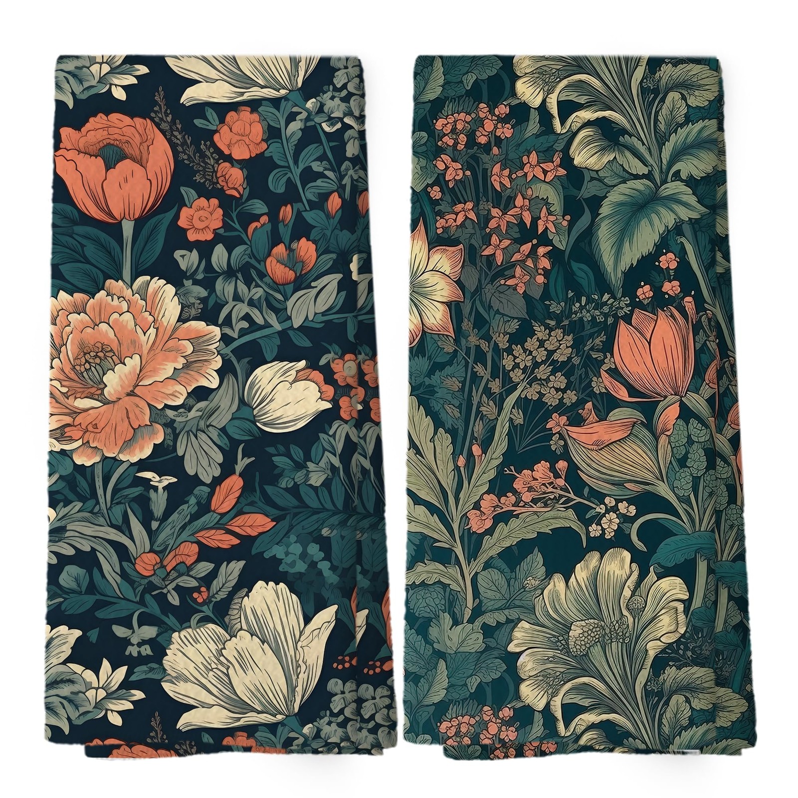 Vintage Cottagecore Floral Kitchen Dish Towels, Retro Rustic Midcentury Moder...