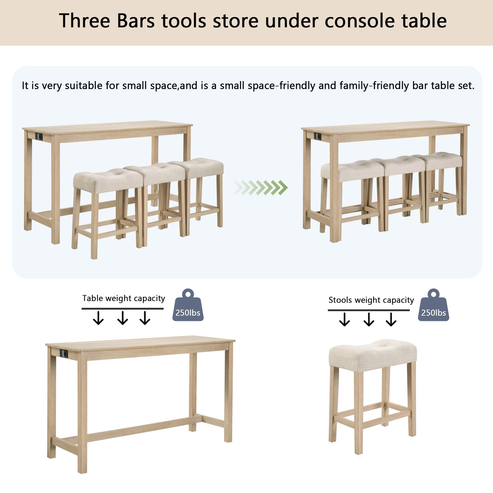 4 Piece Bar Table Set with Power Outlet,Bar Table Set with Chairs,Sofa Bar Table