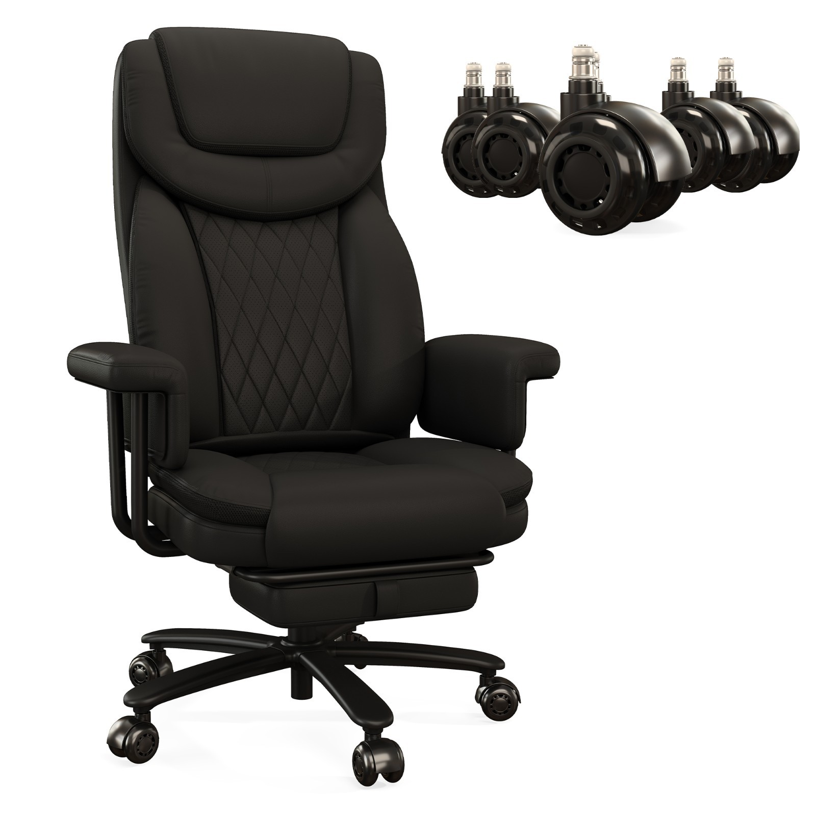 Executive PU Office Chair Big and Tall 400LBS with Reclining Footrest Padded Arm