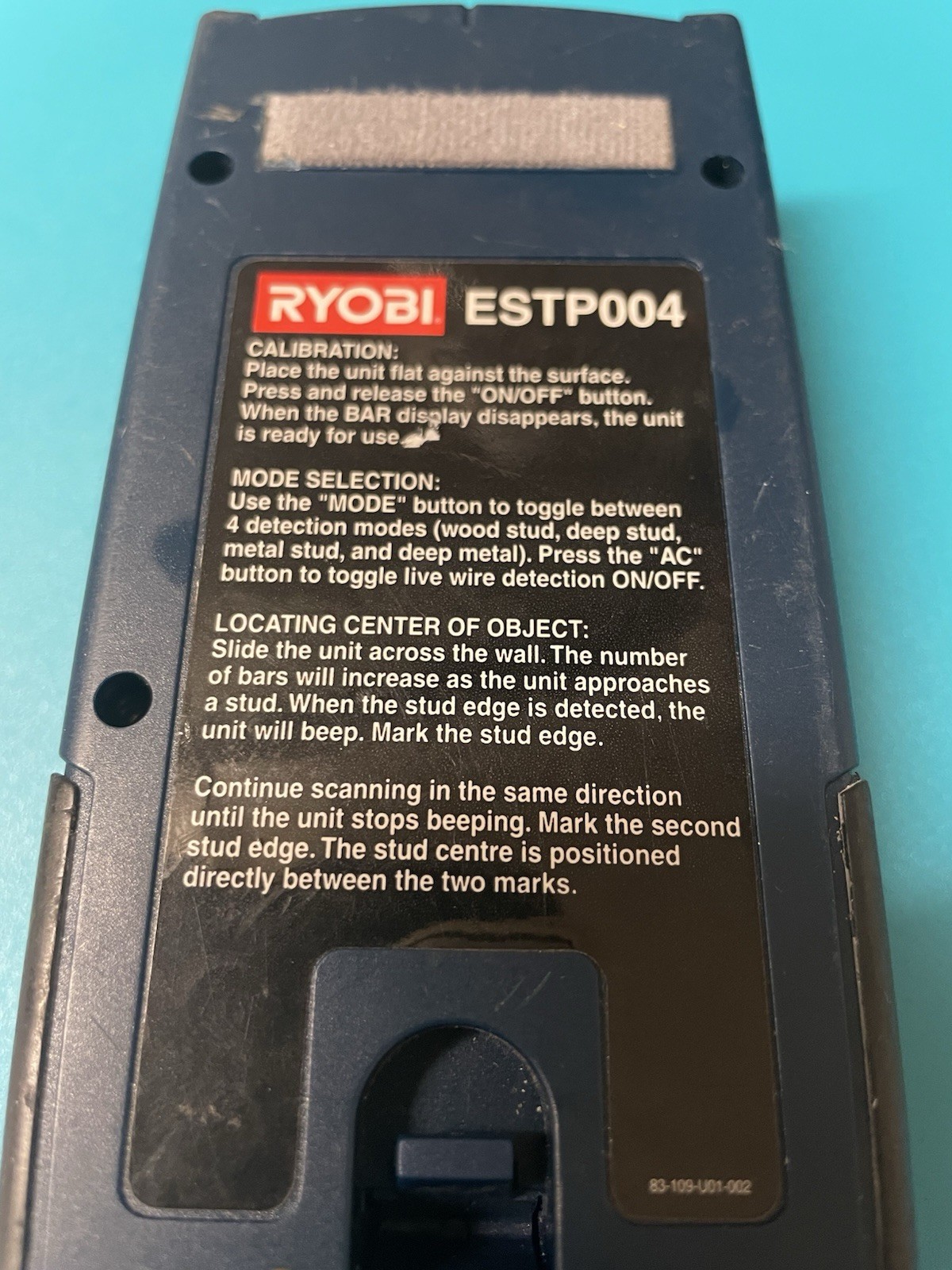 WORKING Ryobi Stud Finder ESTP004 W/BATTERY