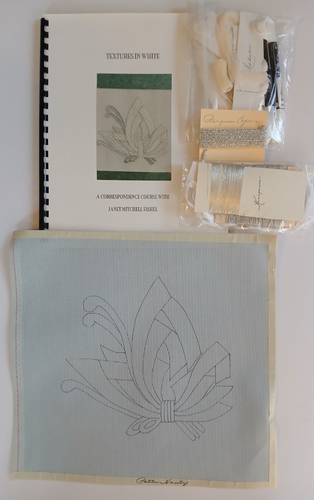 Janet Mitchell Fishel Textures in White Class Course Canvaswork Counted NP KIT