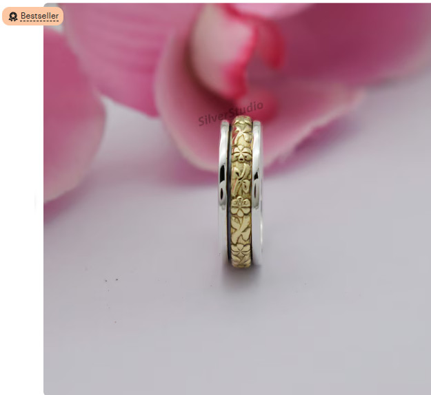 925 Sterling Silver Spinner Ring  Thumb Ring Meditation Woman Ring All Size R359