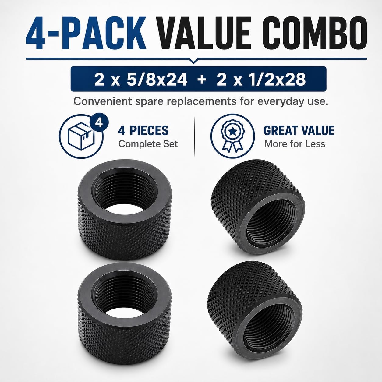 4-Pack Combo: 2 x 5/8x24 Thread Protectors & 2 x 1/2x28 Thread Protectors - D...