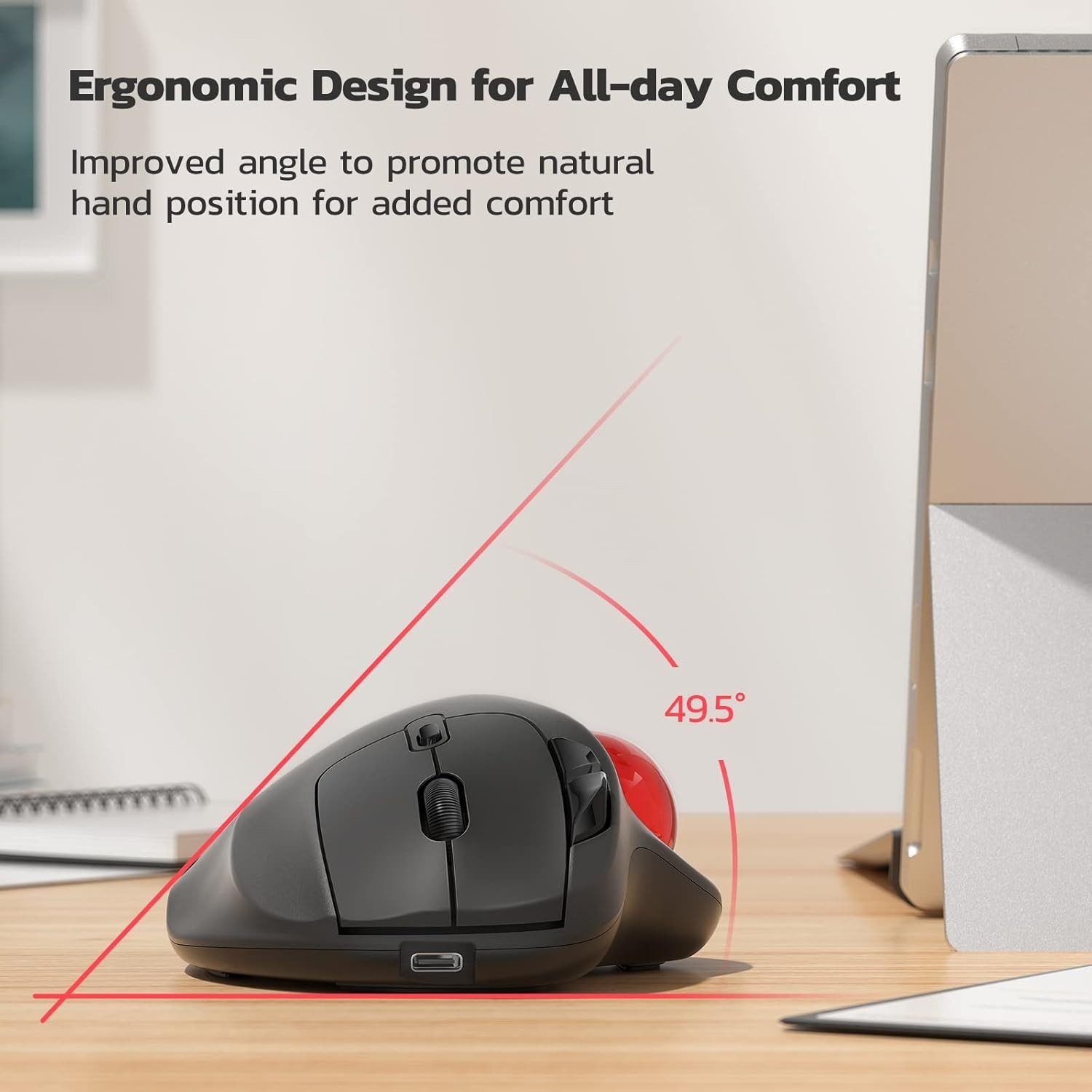 M501 Wireless Trackball Mouse, Rechargeable Ergonomic, Easy Thumb Control, Pr...