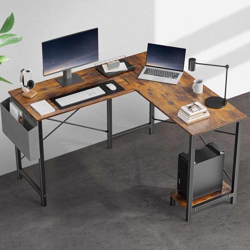 L Shaped Computer Desk W/ Storage Bag CPU Stand Home Office Workstation New