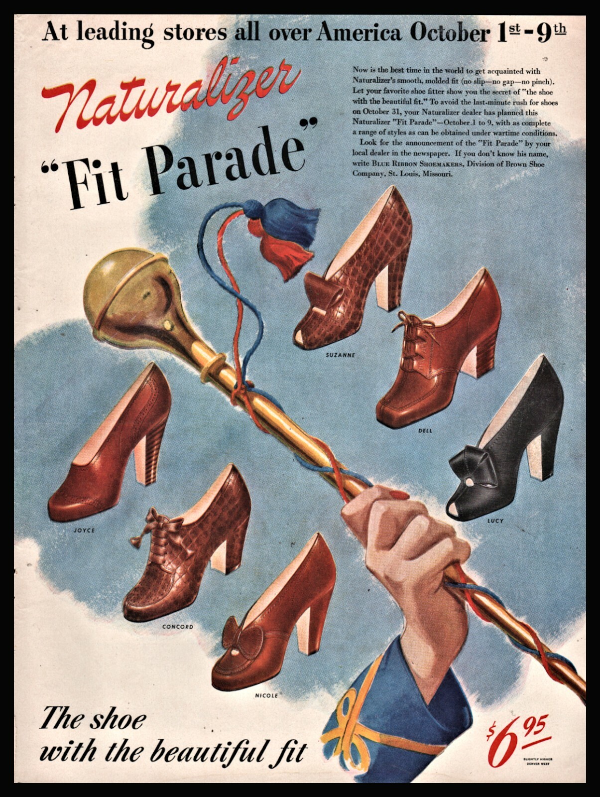 1943 NATURALIZER Ladies Shoes Popular 1940s Dress Heels Vintage Photo AD