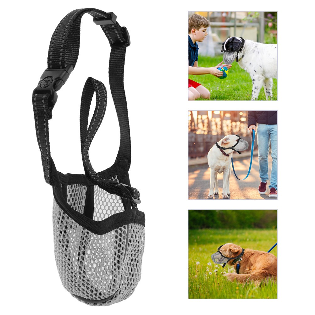 Grey Soft Mesh Dog Muzzle Adjustable Comfortable Bite Prevention Mouth Guard