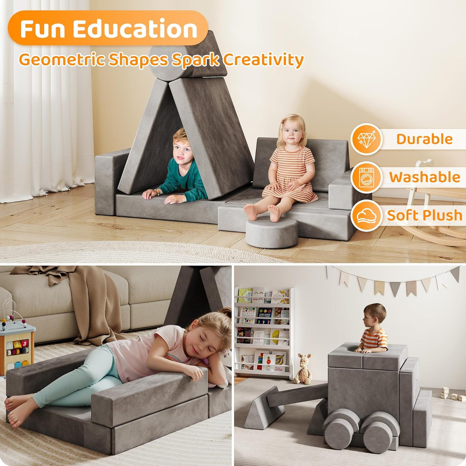 18Pcs Play Couch for Kids,Modular Kids Play Couch for Playroom Bedroom Living Ro