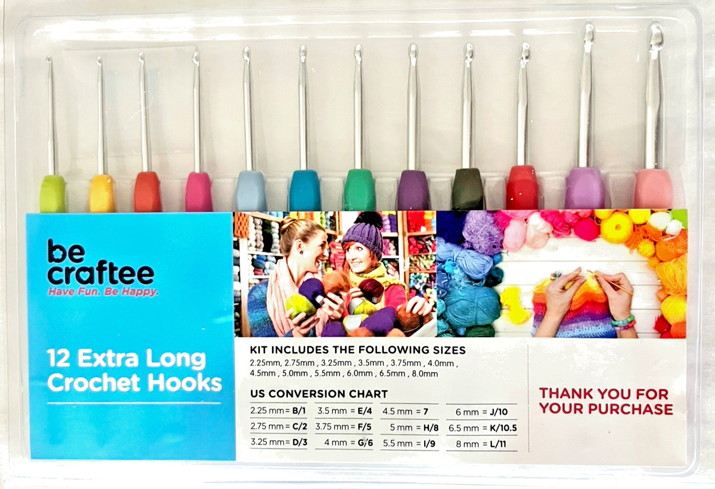 Crochet Hooks Be Craftee Kit 12 Extra Long Multiple Sizes Hobby Arts & Crafts