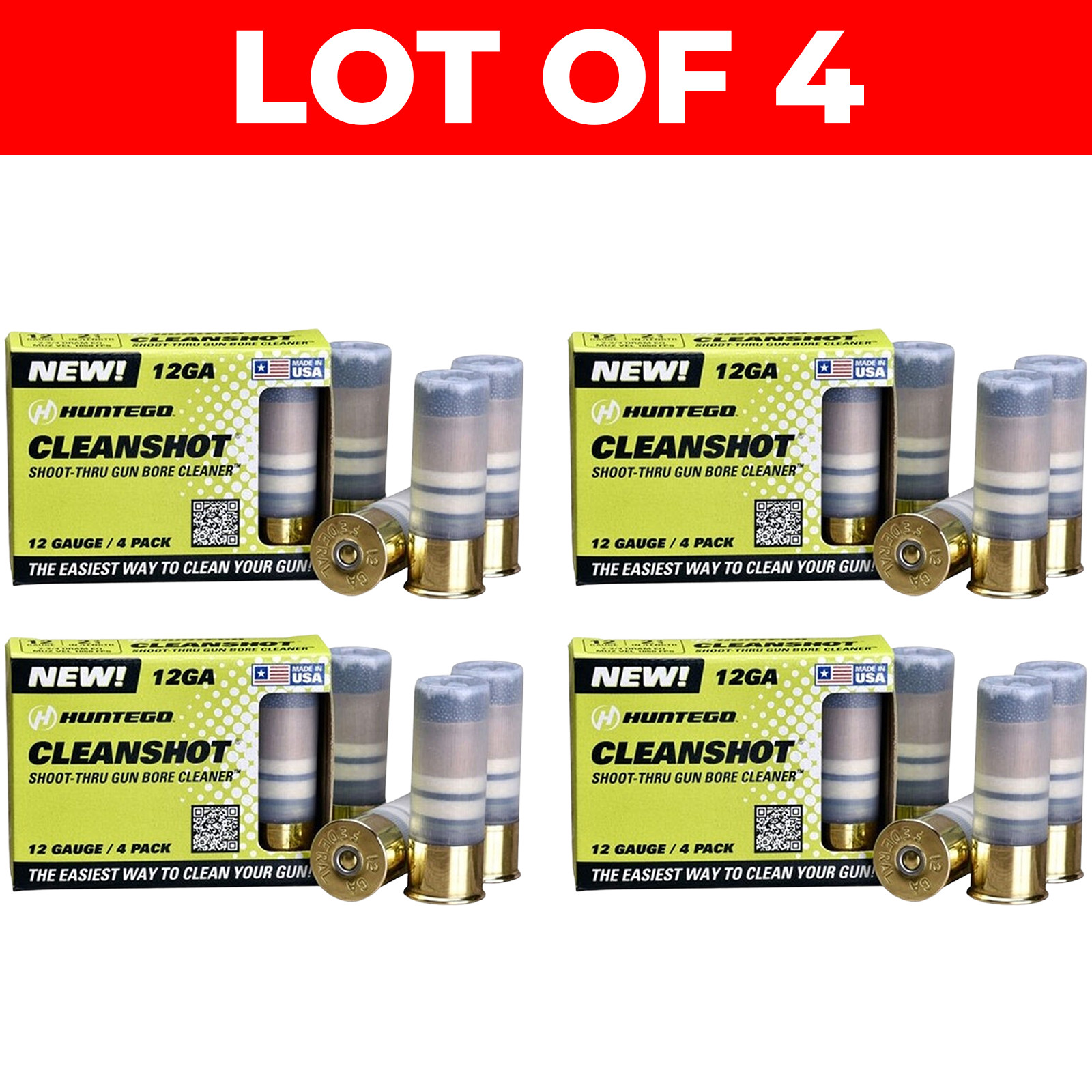 Huntego CleanShot 12-Gauge Shoot-Thru Bore Cleaner 4-Pack Lot of 4 Boxes 16ct