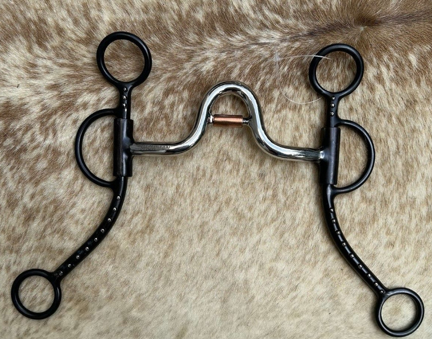 Western Curb Bit with Copper Roller | Studded Black Shanks Horse Correction Bit