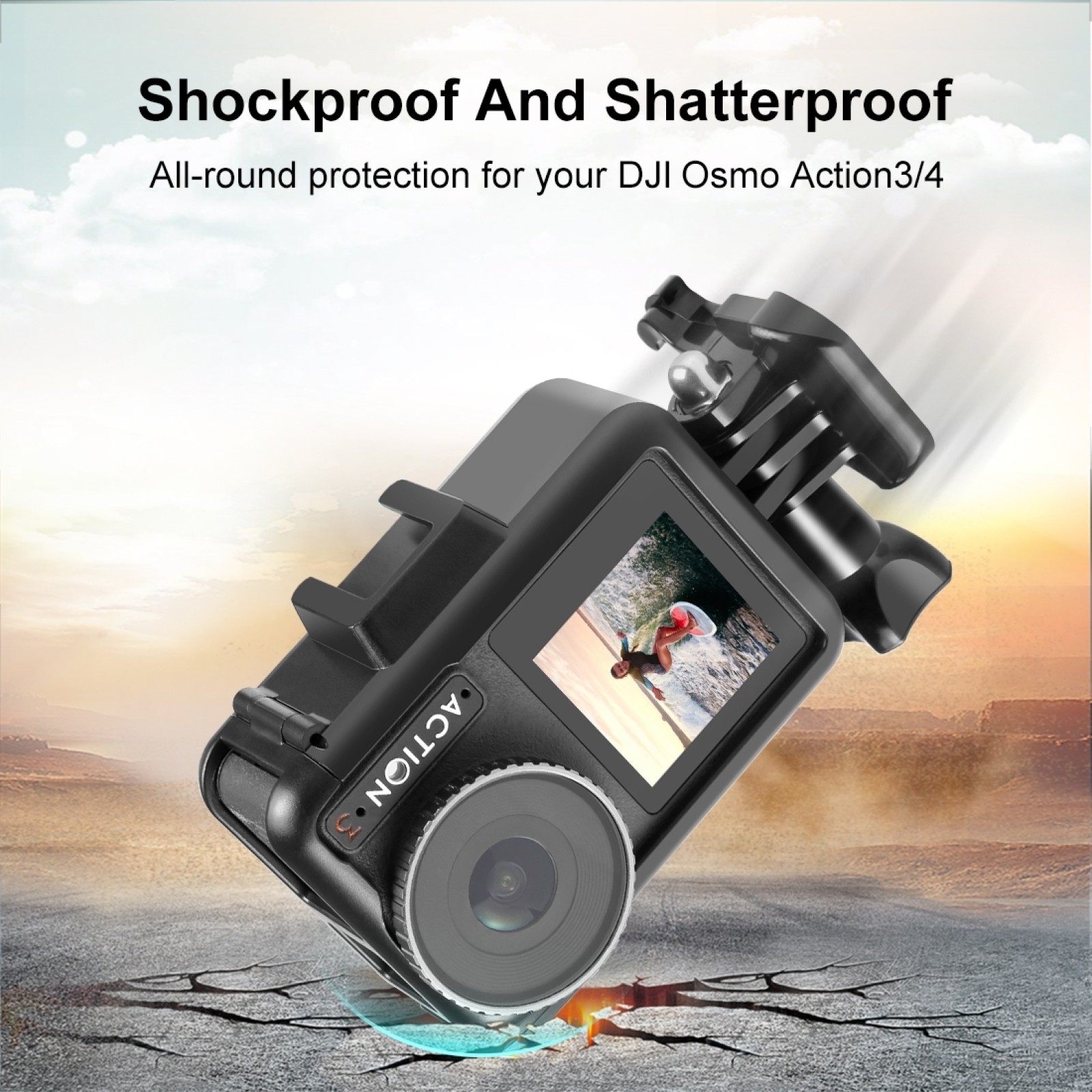 Protective Cover Bracket Base Mount w/ Cold Shoe For DJI Osmo Action 4/3 Camera