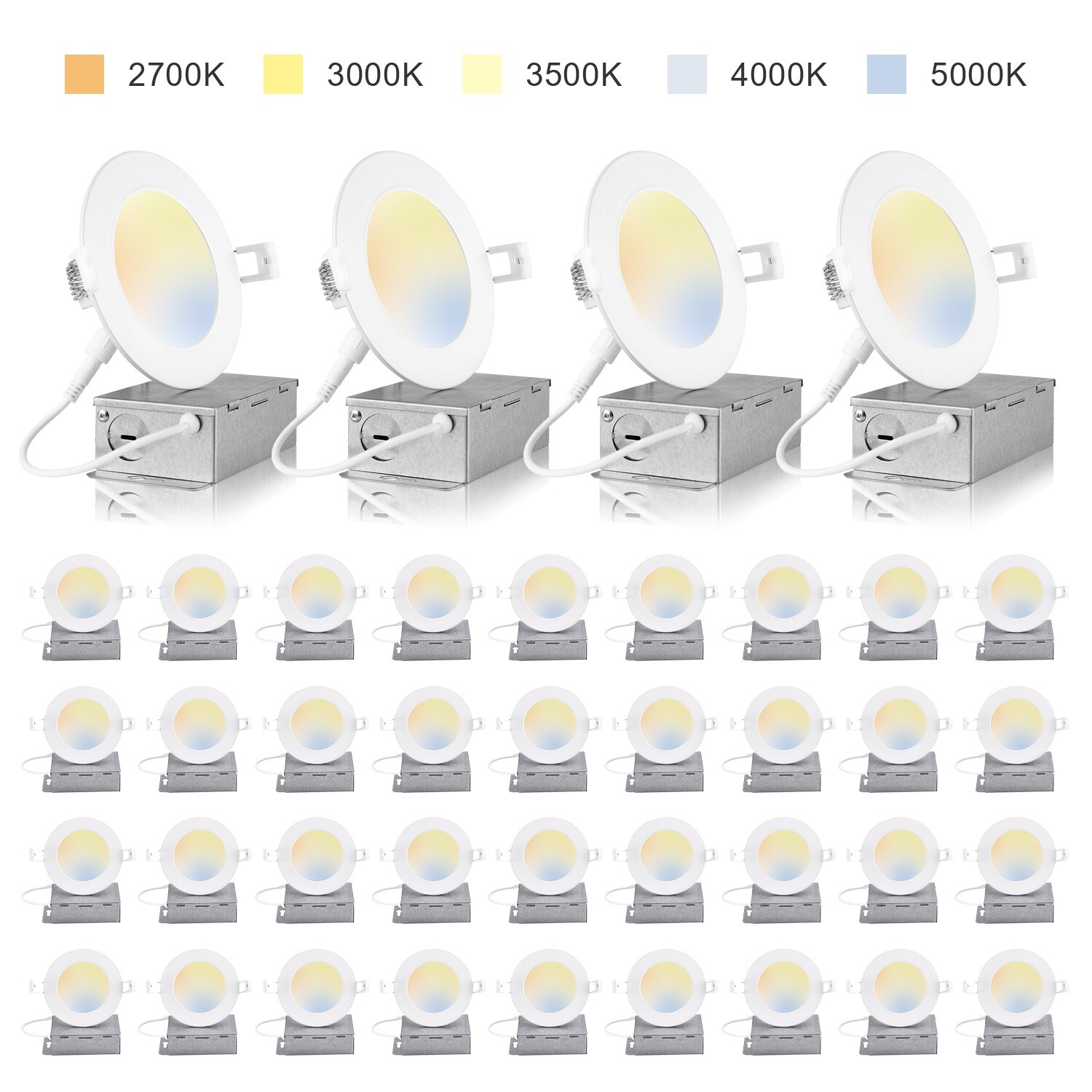 40 Pack 4Inch 9W 5CCT LED Recessed Ceiling Light W/Junction Box Dimmable light