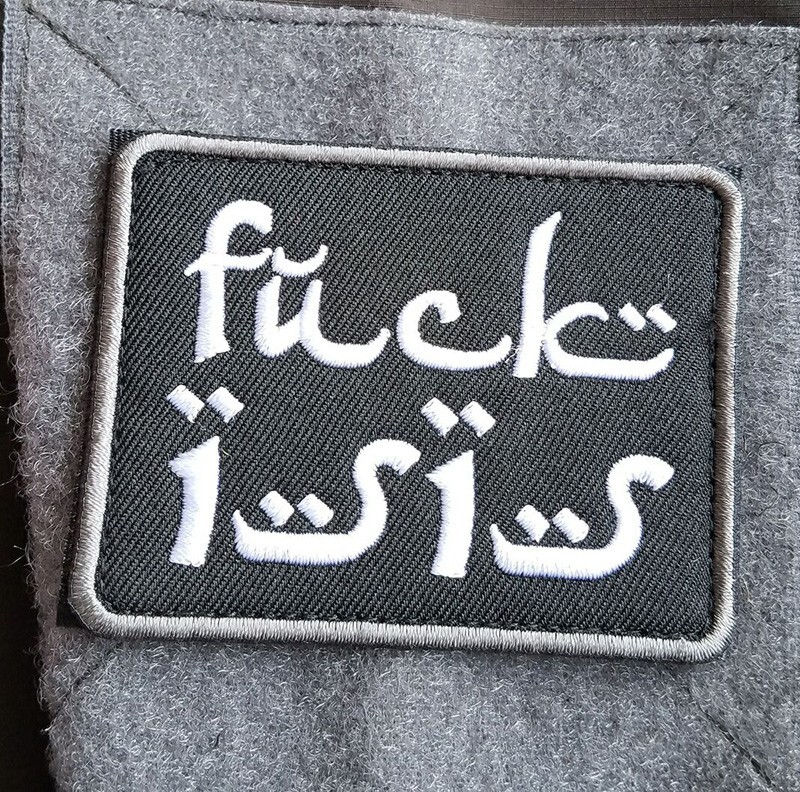 F**K ISIS USA INFIDEL ISAF MILITRAY TACTICAL BADGE HOOK & LOOP PATCH BLACK GRAY
