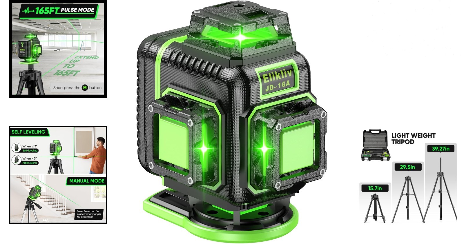 360° Self Leveling Laser Level with Tripod 165FT Green Lines Construction