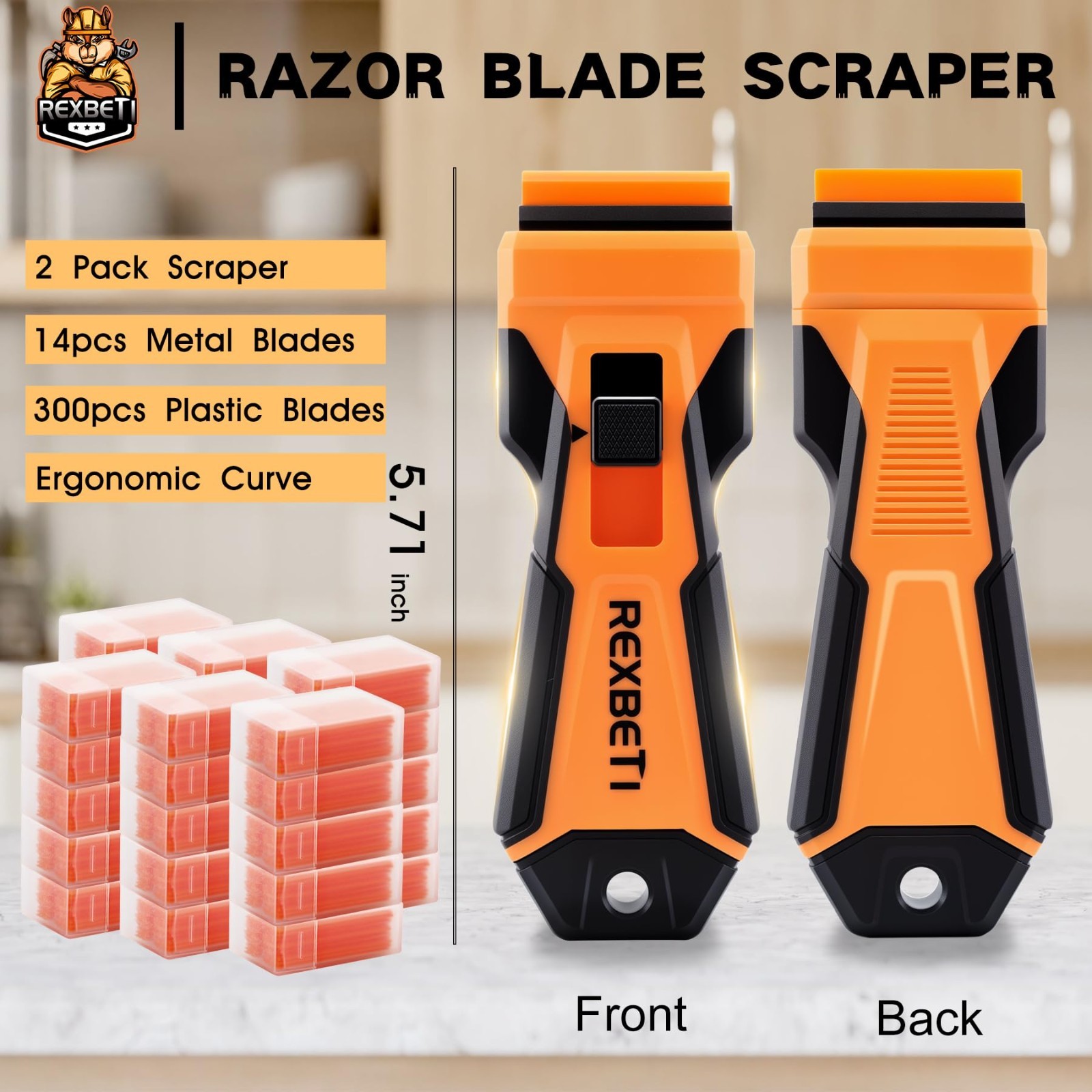 2 Pack Razor Blade Scraper Tool with 314 Blades - Metal & Plastic Cleaning Tool