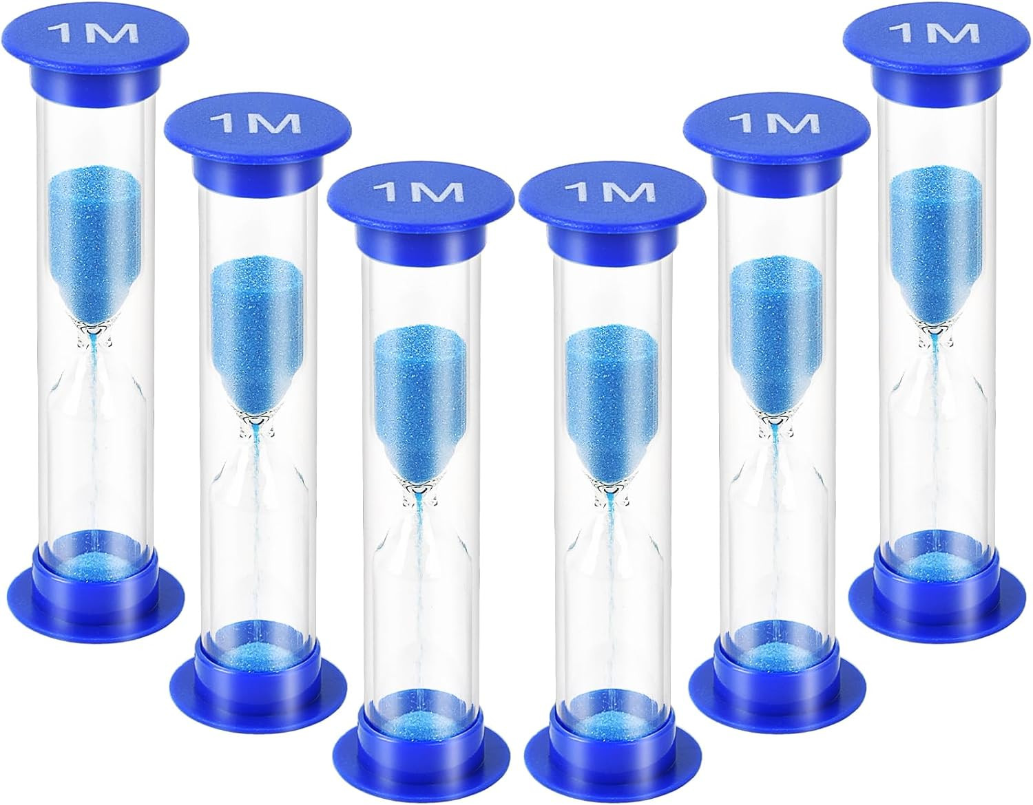 One Minute Sand Timer, 6Pcs Blue Mini Glass Hourglass Timer 1 Minute Sand Clock