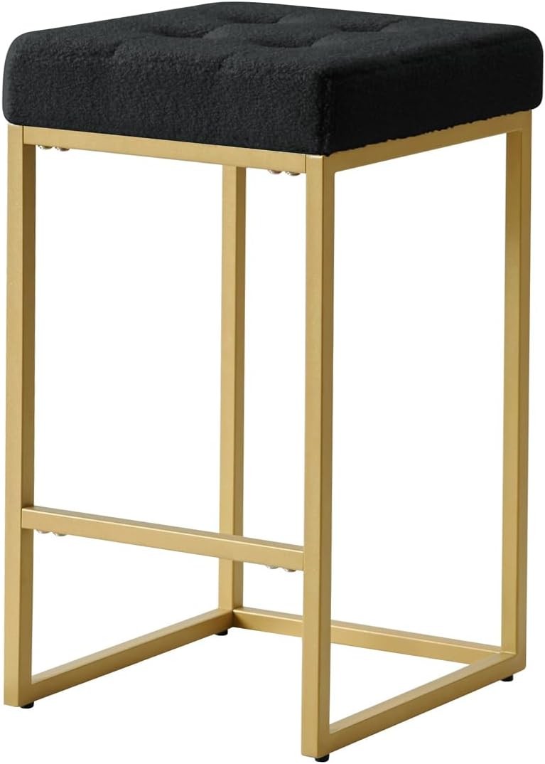 Contemporary Counter Height Bar Stool Set of 2 Kitchen Island 26" H Teddy Fabric