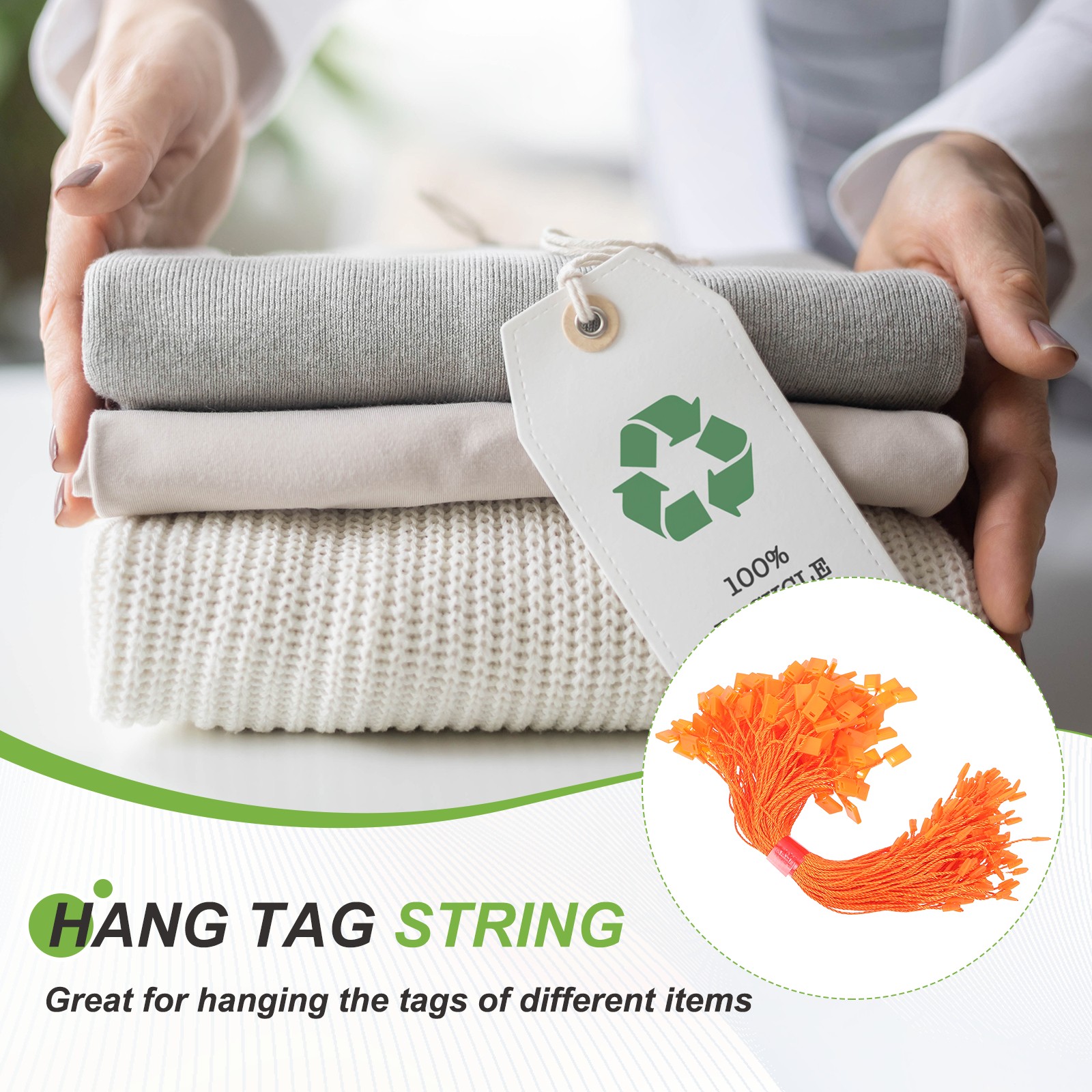 200pcs Polyester Hang Tag String (6.7") - Plastic Snap Lock Pin Loop Orange