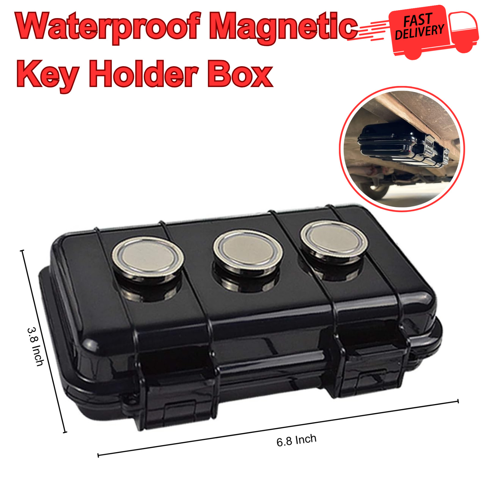 Waterproof Magnetic Key Holder Box, Under Car Stash for GPS Trackers & Valuables