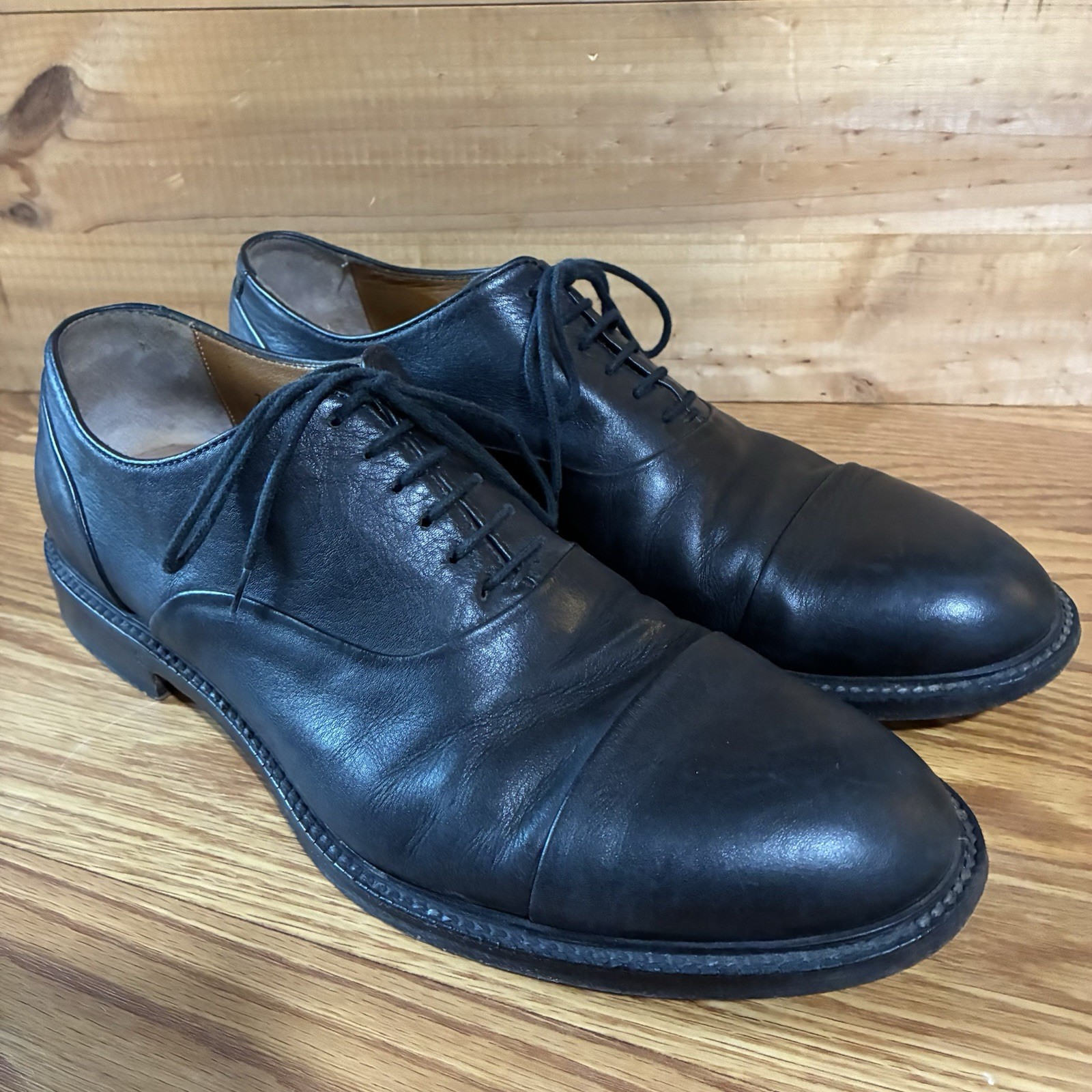 Antonio Maurizi Mens Black Leather Cap Toe Oxford Dress Shoes Size 42.5 Italy