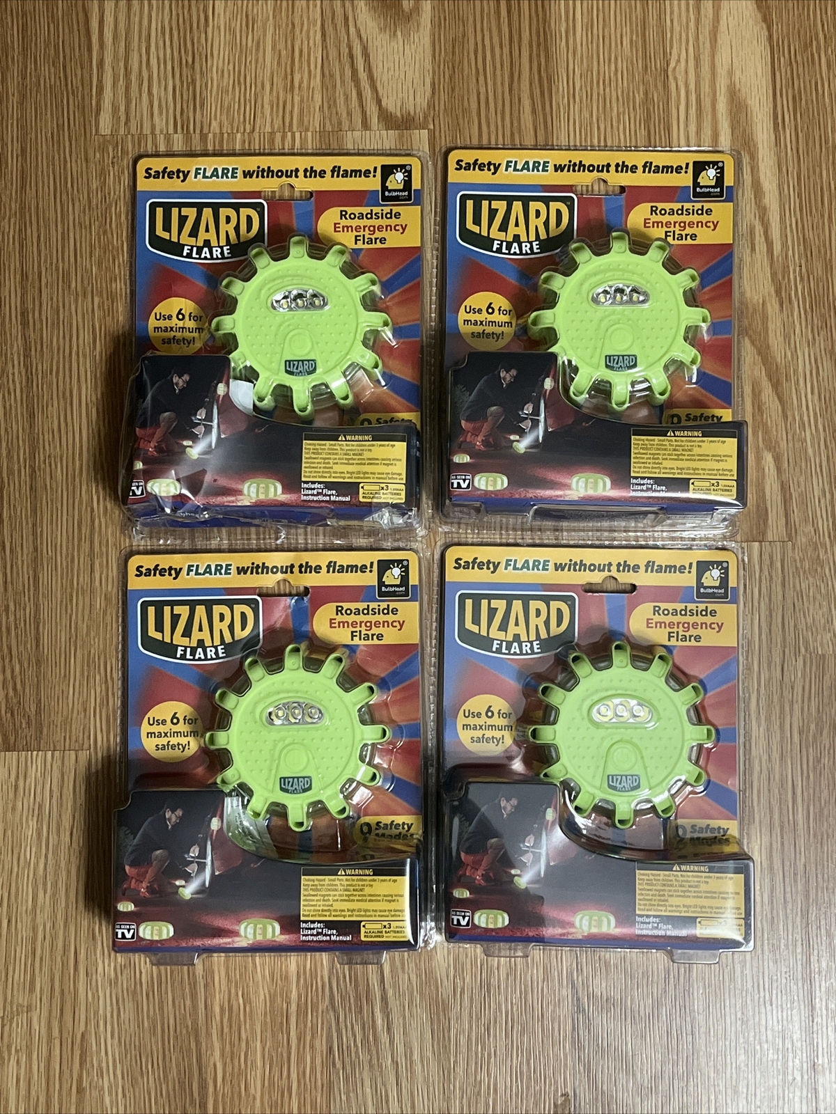 (LOT OF 4) Lizard Flare As Seen On TV Flameless LED Road Flare Brand New VALUE