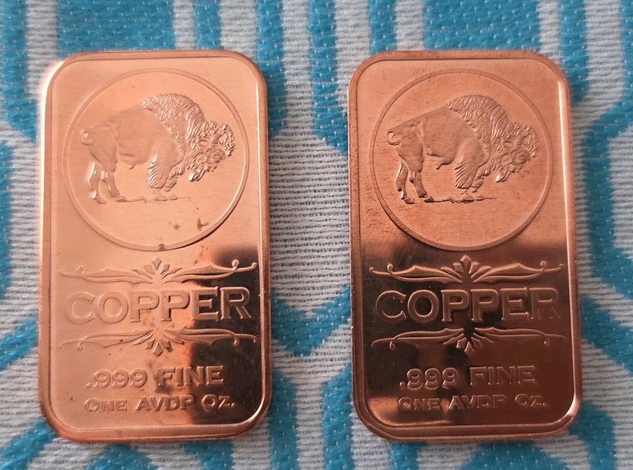 "Buffalo" 1 oz .999 Copper Bar Set Of Two