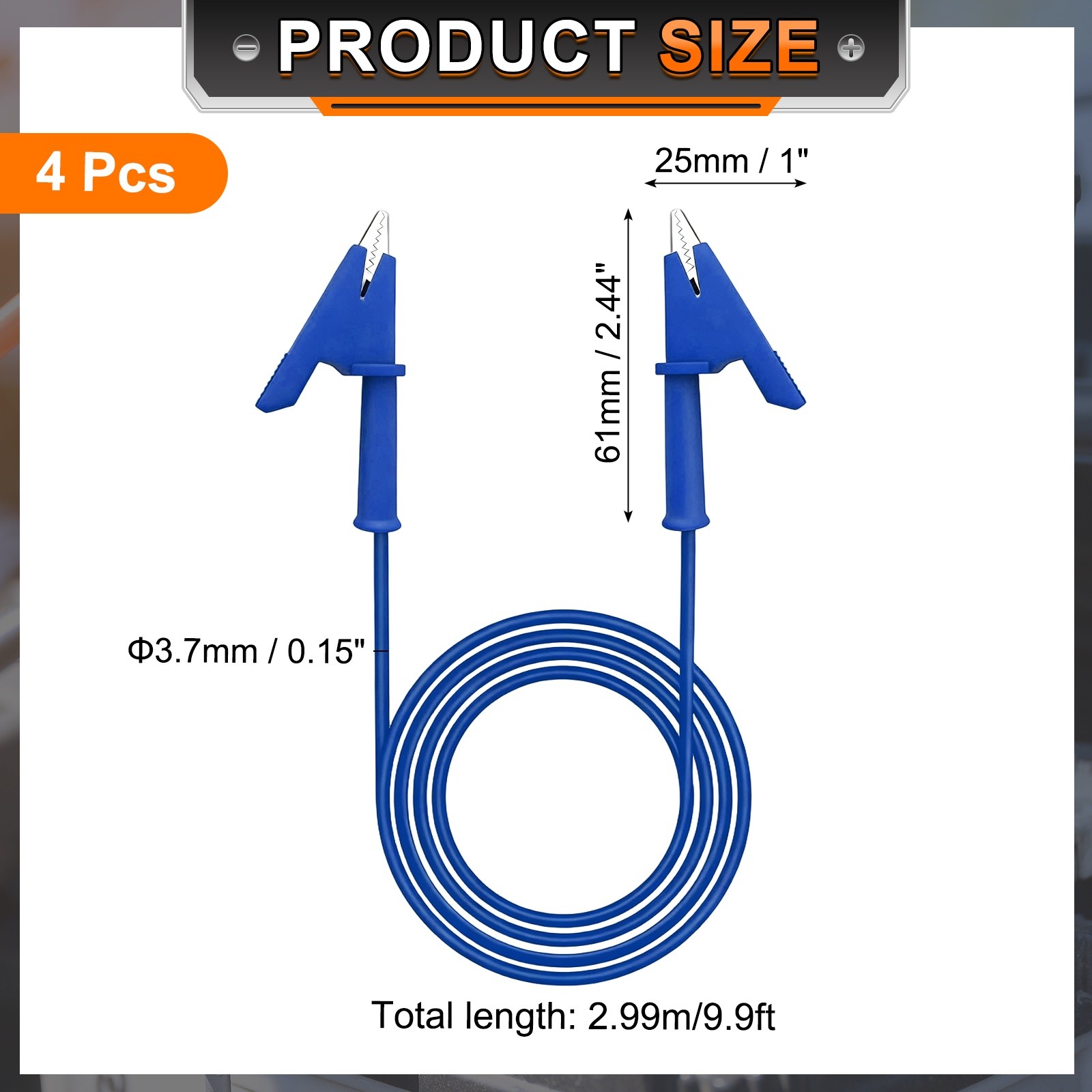 4 Pcs Dual-ended Alligator Clips Test Leads, 15A, 2.99m/9.81ft, Blue