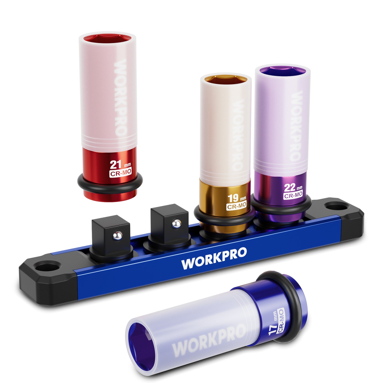 WORKPRO 1/2" Drive Lug Nut Impact Duty Socket Set 4 Pcs 17-19-21-22mm Socket Set